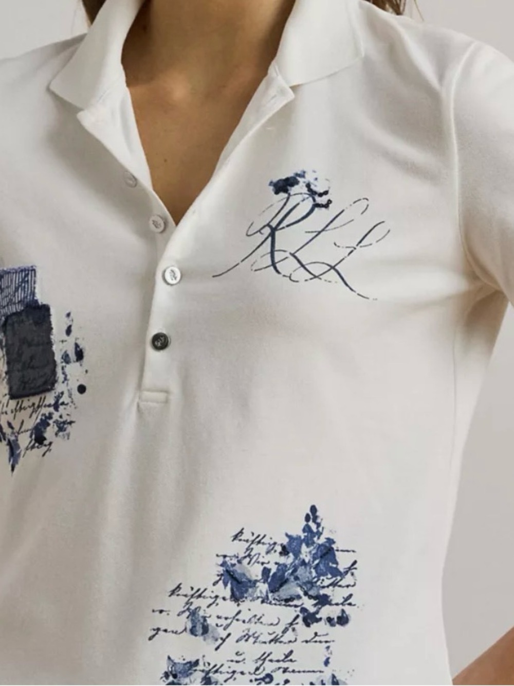 NWOT Lauren Ralph Lauren Women’s White Patchwork Pique Polo Shirt w script logo - Picture 9 of 9